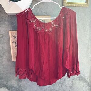 Altar'd State Deep Red Lace Women's Blouse
